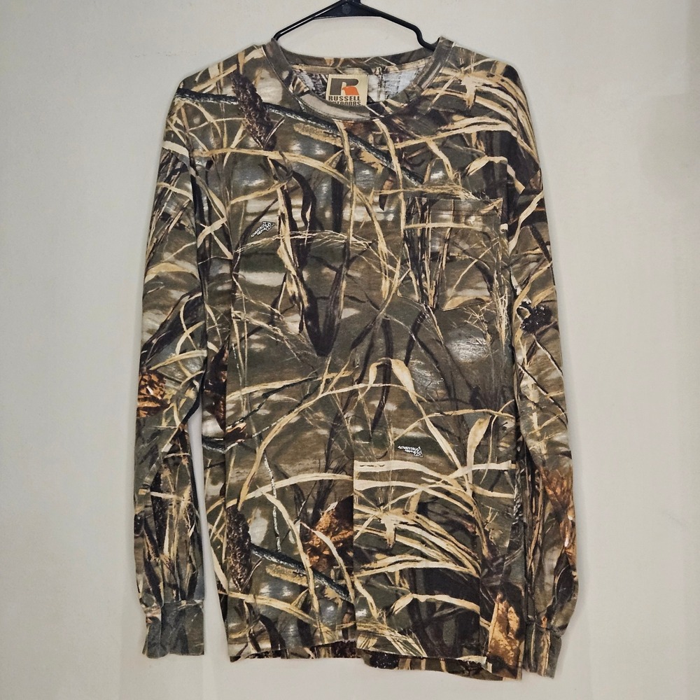Russell Outdoor Mens Camouflage Long Sleeve T Shirt Hunting Fishing Lg comfy